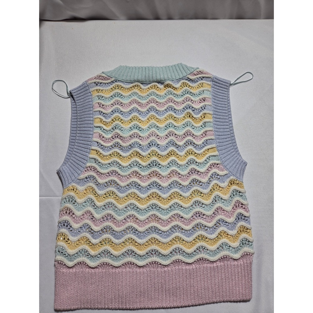 Zara Pastel Chevron Knit Sweater Vest V-Neck Sleeveless Multi Color Pointelle S - Picture 4 of 6